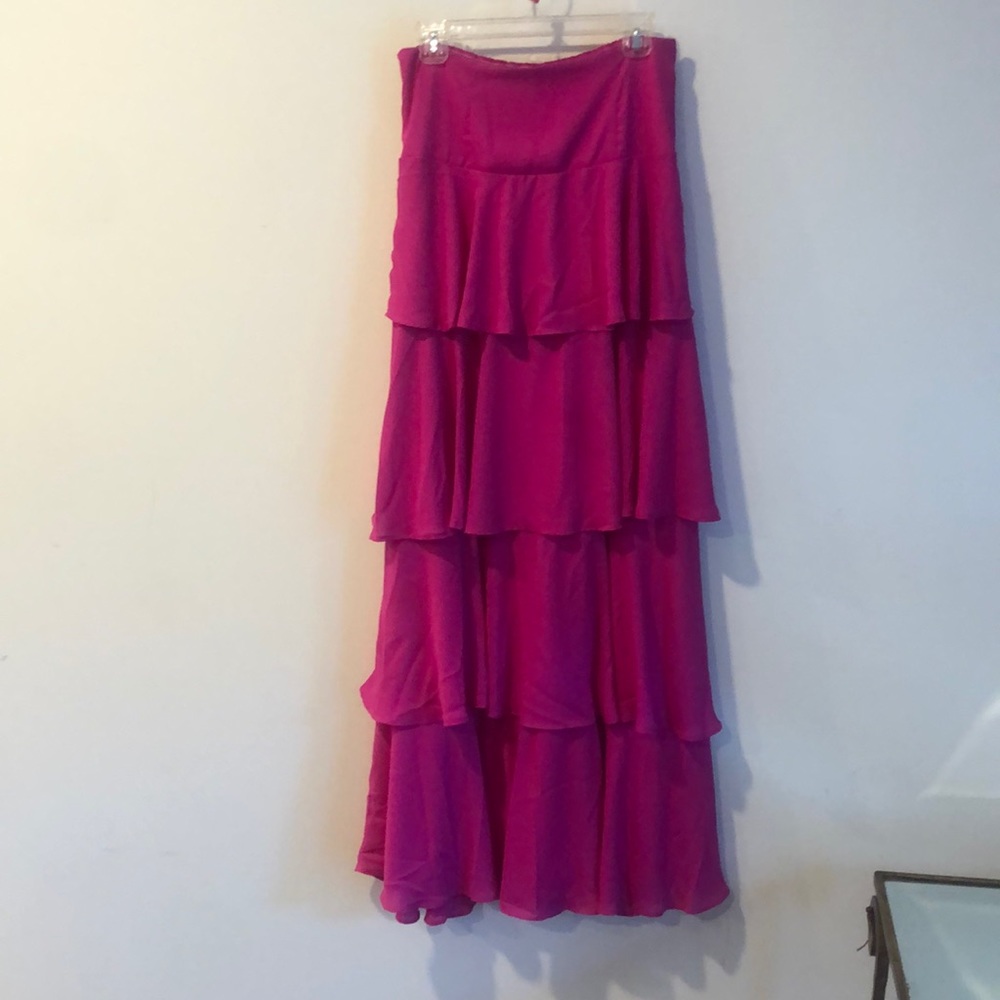 Show Me Your MuMu hot pink tiered ruffle maxi skirt